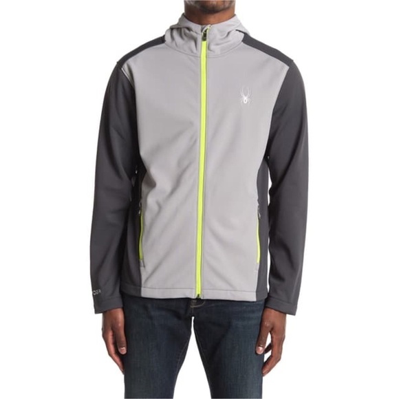 Spyder Mens Gray Full Zip Up Hooded Color Block Soft Shell Track Jacket Sz S New - Picture 6 of 12